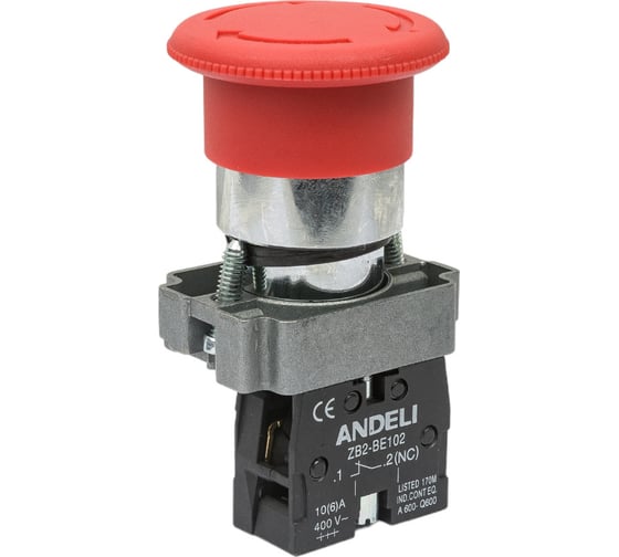 Кнопка ANDELI XB2-BS542 Грибок аварийная с фиксацией поворотная красный ADL10-043