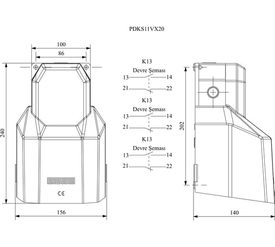 Педаль Emas с защитной крышкой, 2 скорости 2x1НО+1НЗ+1НО+1НЗ PDKS11VX20