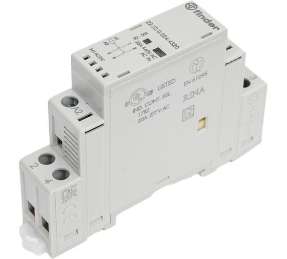 Модульный контактор Finder 2 NO, Механический индикатор + Светодиод Контакты AgSnO2, 223200244320