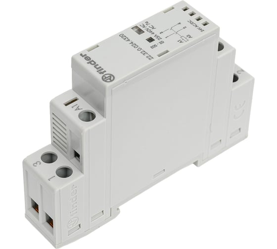 Модульный контактор Finder 2 NO, Механический индикатор + Светодиод Контакты AgSnO2, 223200244320