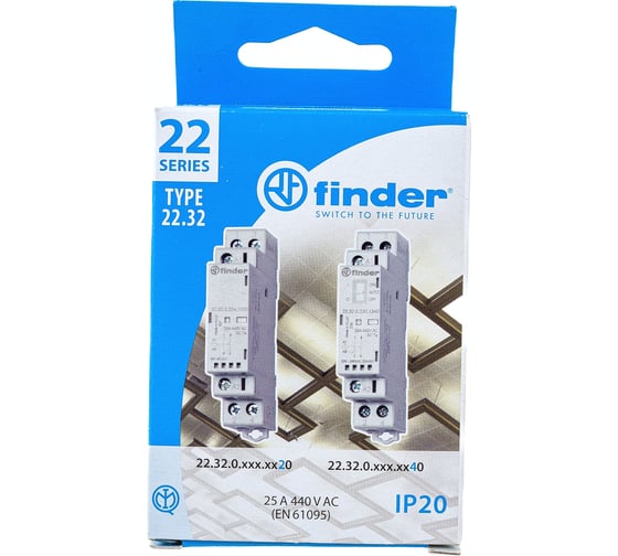 Модульный контактор Finder 1 no + 1nc, переключ. авто-вкл-выкл + мех. инд. + светодиод ко, 223202304540