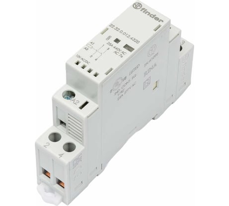 Модульный контактор Finder 2НО, контакта 25А, = 12В AC/DC, - AgSnO2, 223200124320
