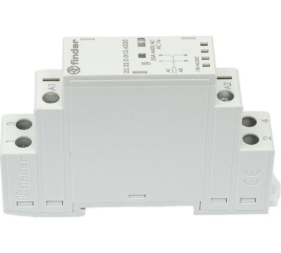 Модульный контактор Finder 2НО, контакта 25А, = 12В AC/DC, - AgSnO2, 223200124320