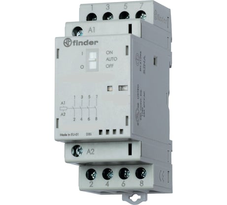 Модульный контактор Finder 2 no + 2 nc, переключ. авто-вкл-выкл + мех. инд. + светодиод, 223402301640