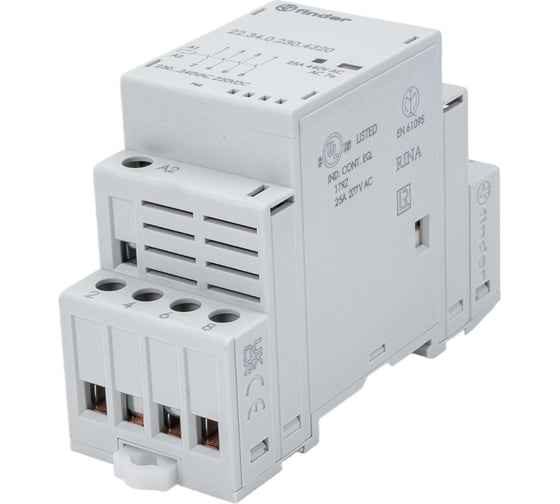 Модульный контактор Finder 4 NO, Механический индикатор + Светодиод Контакты AgSnO2, 223402304320