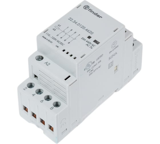 Модульный контактор Finder 2но+2нз, контакта 25а, = 120в Ac/Dc, - Agsno2, механич. индик, 223401204620 1