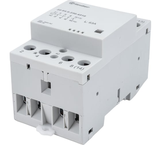 Модульный контактор Finder 4НО, контакта 63А, = 230В AC/DC, - AgSnO2, 226402304310