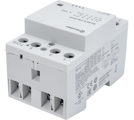 Модульный контактор Finder 4НО, контакта 63А, = 230В AC/DC, - AgSnO2, 226402304310