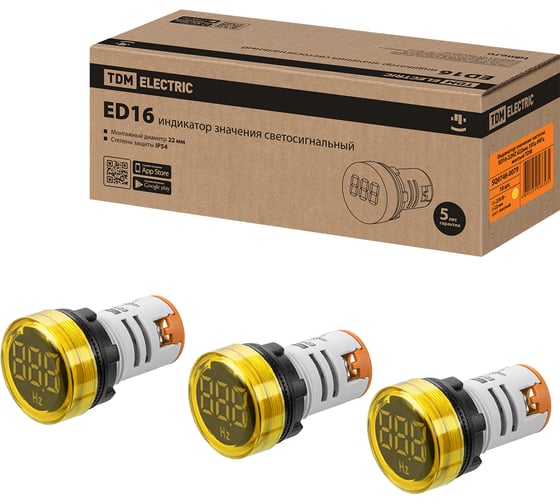 Индикатор значения частоты TDM ELECTRIC ED16-22HZ d22мм 35Гц-99Гц упаковка 10 штук желтый SQ0746-0079