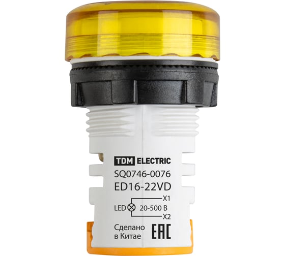 Индикатор значения напряжения TDM ELECTRIC ED16-22VD d22мм 20В-500В упаковка 10 штук желтый SQ0746-0076