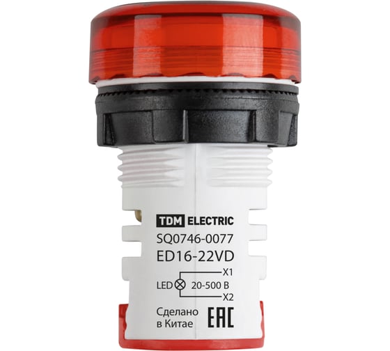 Индикатор значения напряжения TDM ELECTRIC ED16-22VD d22мм 20В-500В упаковка 10 штук красный SQ0746-0077