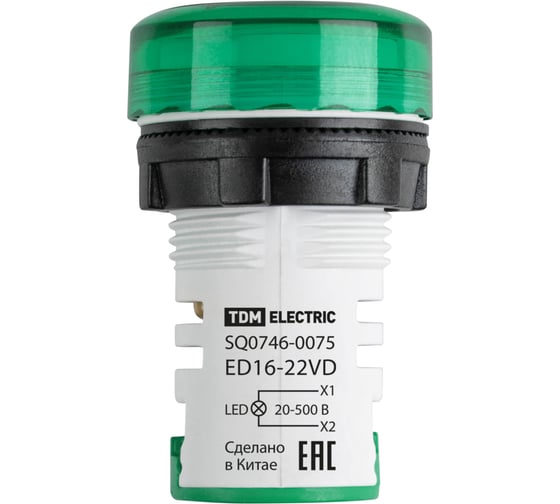 Индикатор значения напряжения TDM ELECTRIC ED16-22VD d22мм 20В-500В упаковка 10 штук зеленый SQ0746-0075