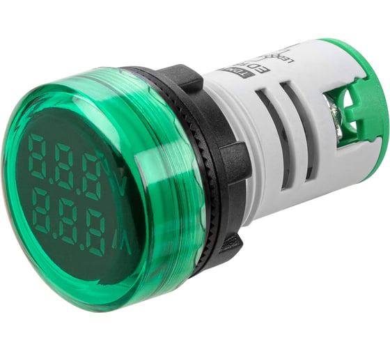 Индикатор значения напряжения TDM ELECTRIC и тока ED16-22VAD d22мм 20В-500В 100А упаковка 5 штук зеленый SQ0746-0084