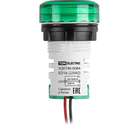 Индикатор значения напряжения TDM ELECTRIC и тока ED16-22VAD d22мм 20В-500В 100А упаковка 5 штук зеленый SQ0746-0084