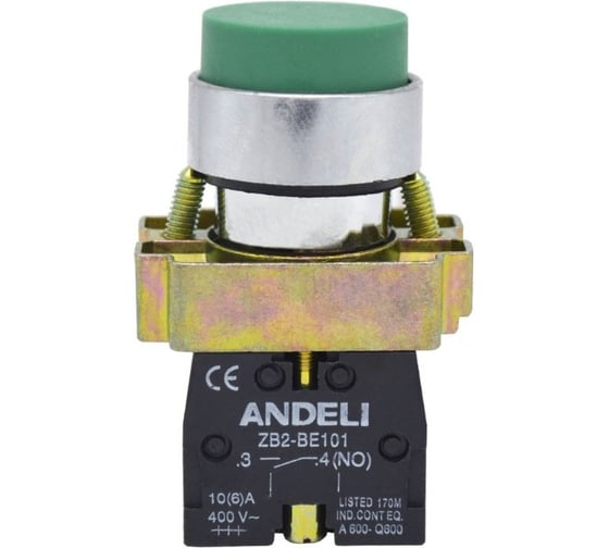 Кнопка ANDELI XB2-BL31 без подсветки удлиненная зеленая 1НО ADL10-037 1