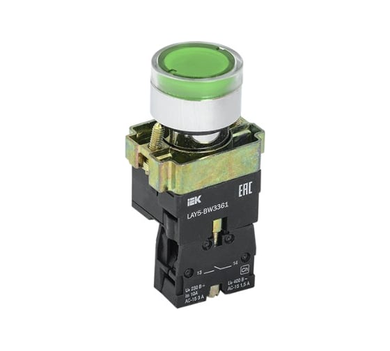 Кнопка ANDELI XB2-BW3365 с подсветкой зеленая 1НО+1НЗ ADL10-048