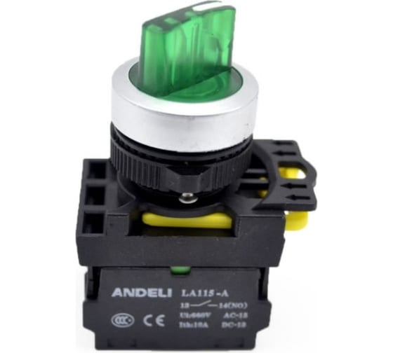 Переключатель ANDELI XB2-BK2365 2 положения зеленый с подсветкой 1НЗ+1НО ADL10-011