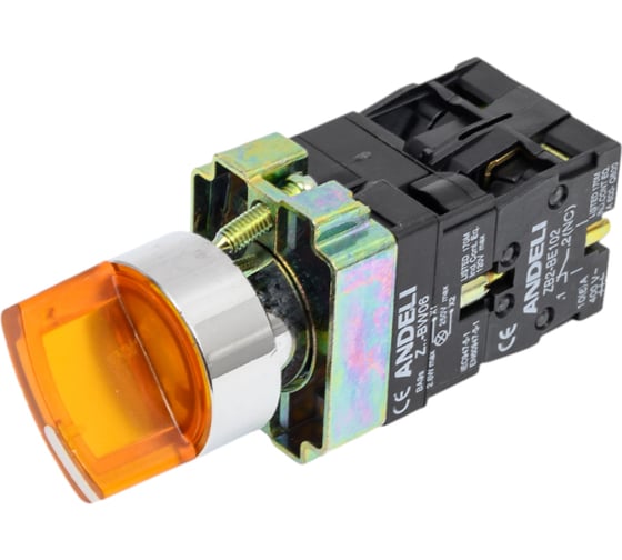 Переключатель ANDELI XB2-BK2565 2 положения желтый с подсветкой 1НЗ+1НО ADL10-013 1