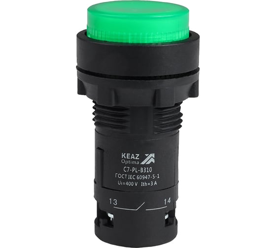 Кнопка с подсветкой КЭАЗ OptiSignal Compact D22 C7-PL-B301 зеленая 1НЗ 24 В AC/DC XB7NW33B2 362085 1