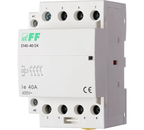 Контактор Евроавтоматика F&F ST40-40/24 4NO, потребляемая мощность 6,4Вт, 3 модуля, монтаж на DIN-рейке EA13.001.010