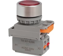 Кнопка CONTA TA-A7-JP01F-D-R/220-FP20-5, красная, металл, с подсветкой, NC, 22 мм (упак 5шт) 00-00013342