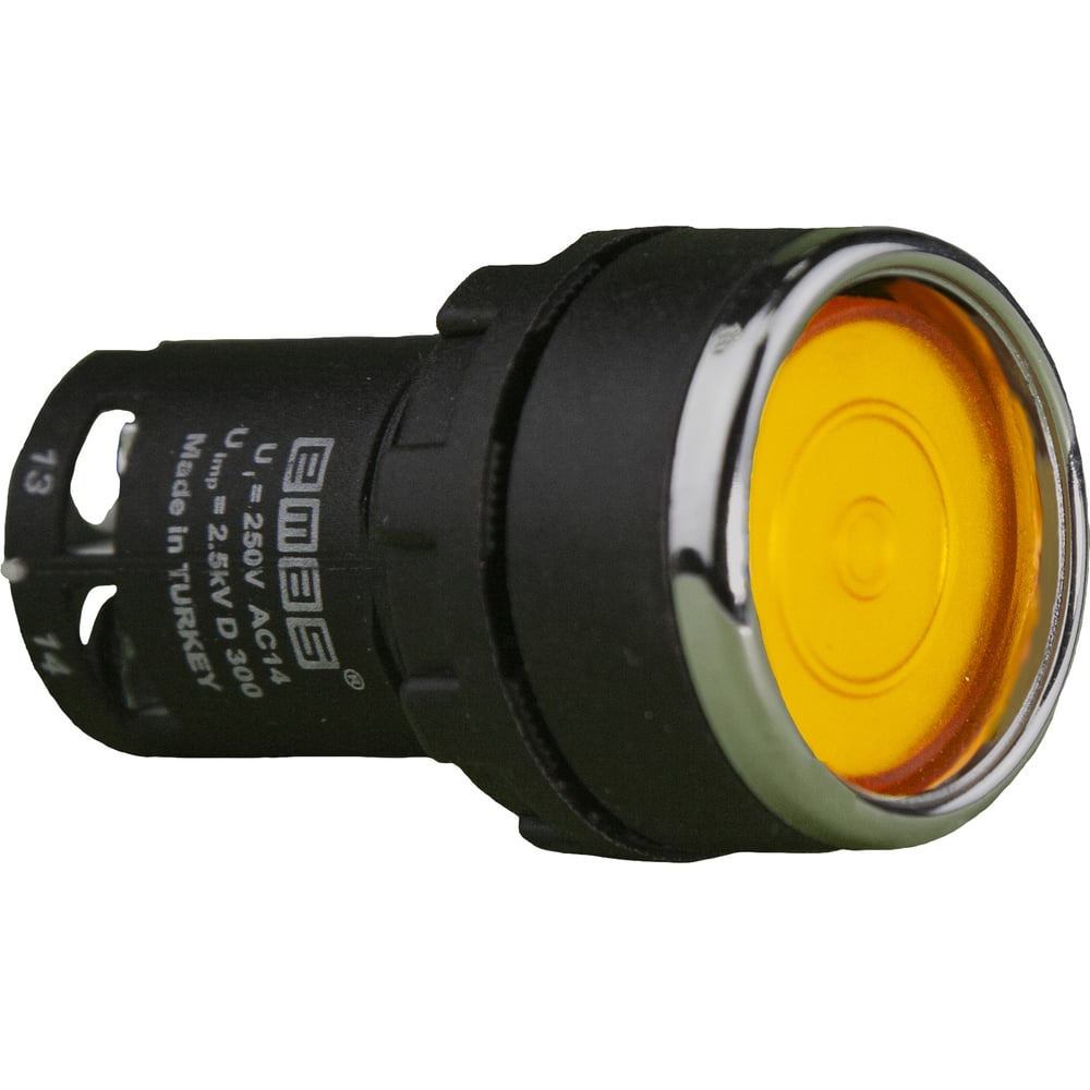 Нажимная кнопка Emas моноблочная с фиксацией жёлтая, 22 мм, IP 40, 1НО ...