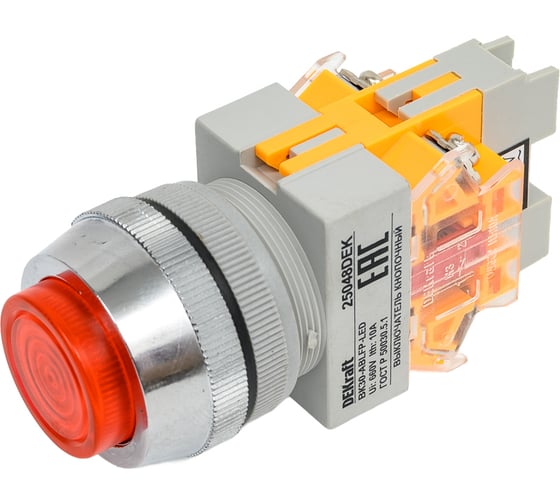 Выключатель кнопочный Dekraft ВК30-ABLFP-RED-LED 25048DEK 10 шт 4620007067477 1