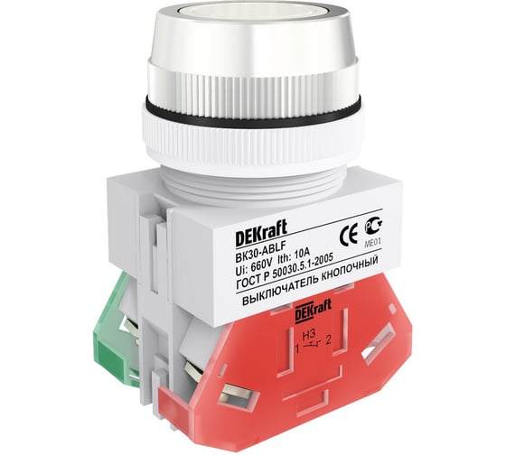 Выключатель кнопочный Dekraft ВК-30, ABLF, 10 А, D 30, белый, 10 шт 25041DEK 4620007068061