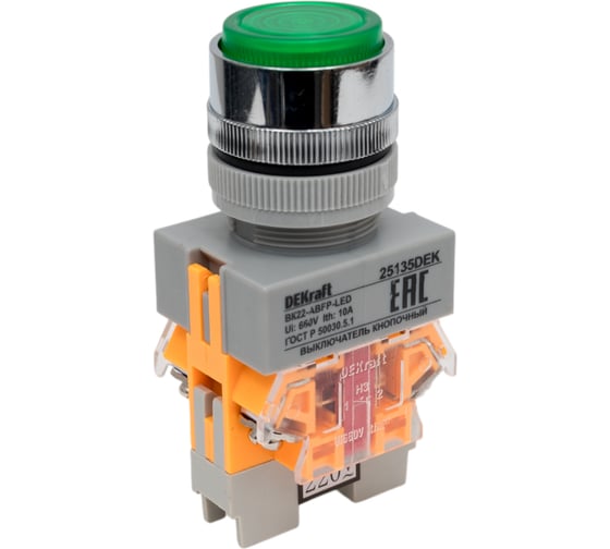 Выключатель кнопочный Dekraft ВК22-ABFP-GRN-LED 25135DEK 10 шт 4610007500586 1