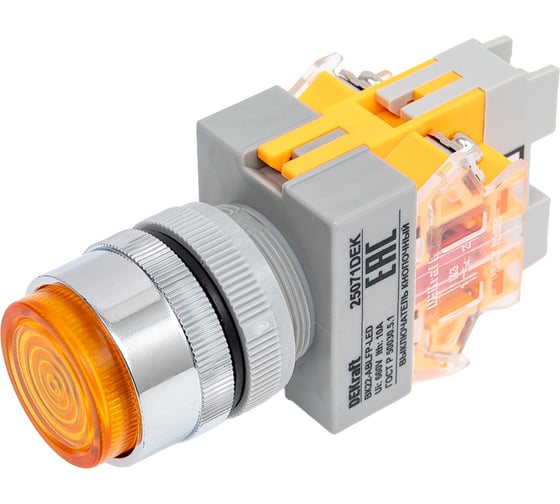 Выключатель кнопочный Dekraft ВК22-ABLFP-YEL-LED-24 25071DEK 10 шт 4630004301924 1