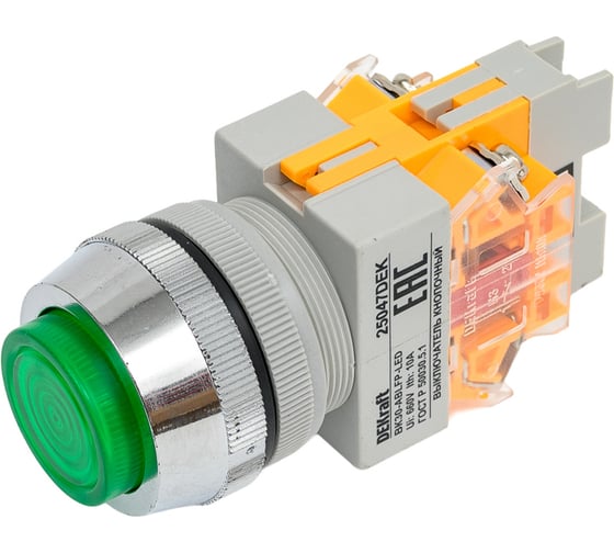 Выключатель кнопочный Dekraft ВК30-ABLFP-GRN-LED 25047DEK 10 шт 4620007067460 1