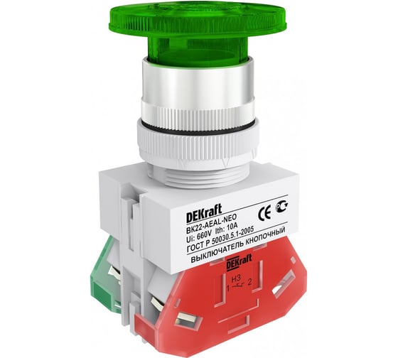 Выключатель кнопочный Dekraft ВК-22, 10 А, IP54, 10 шт 25033DEK 4620007067323