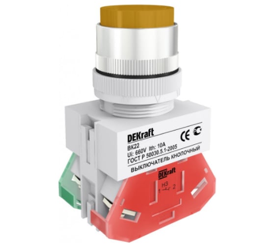 Выключатель кнопочный Dekraft ВК22-ABFP-YEL-LED 25138DEK 10 шт 4610007500647 1