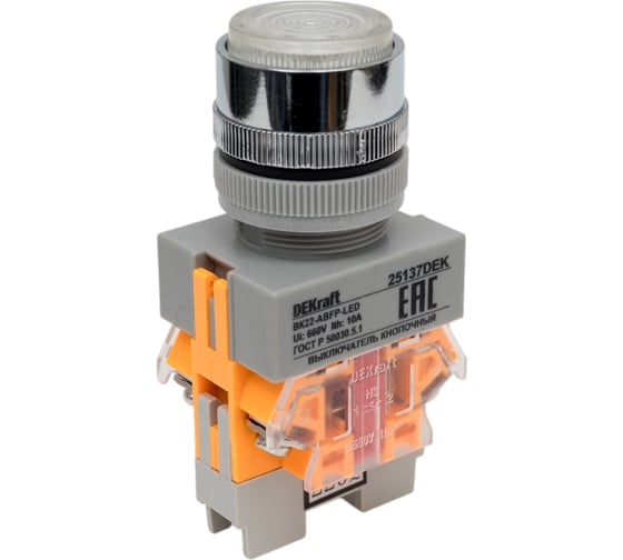 Выключатель кнопочный Dekraft ВК22-ABFP-WHI-LED 25137DEK 10 шт 4610007500623 1
