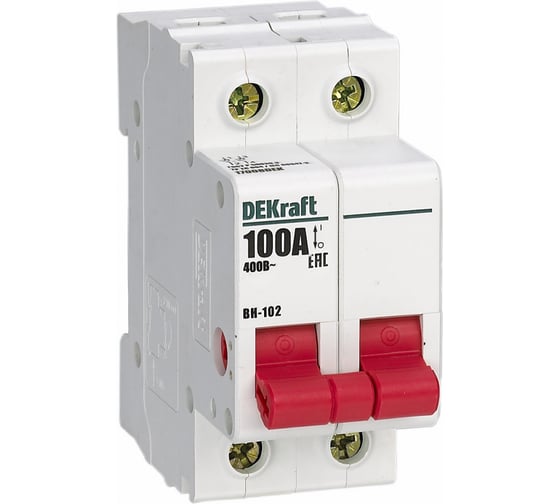 Выключатель нагрузки Dekraft ВН-102 (2 Р, 100 А, 400 В, 6 шт) 17008DEK 4620007063523