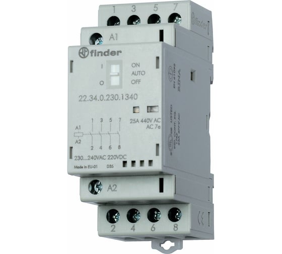 Модульный контактор Finder 2НО+2НЗ; контакта 25А, 230В AC/DC; AgSnO2 223402304620