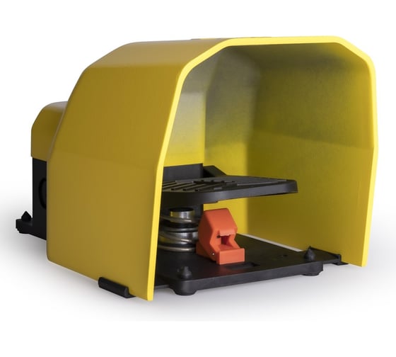 Педаль одиночная Emas 2x2НО+2НЗ, 2 скорости, с фиксацией, с защитным кожухом алюминий жёлтого цвета, PDKS11GX12 1