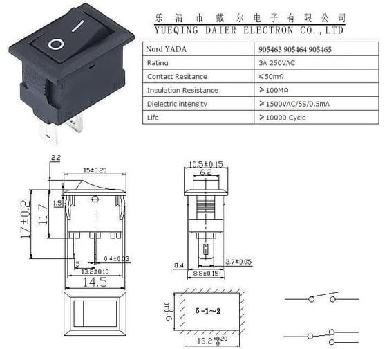 Клавиша Nord-Yada 250V 3А Micro красная (2контакта) ON-OFF (2шт в упаковке) 905464