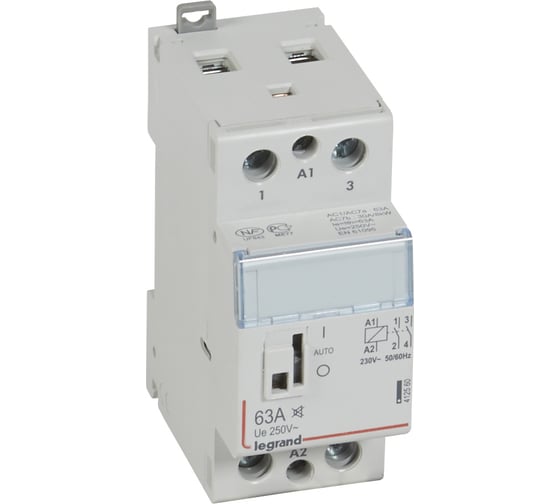 Контактор Legrand CX³ 2П 250 В~ с катушкой 230 В~ 63 A 2 Н.О. 2 модуля с рукояткой управления малошумный 412560 1