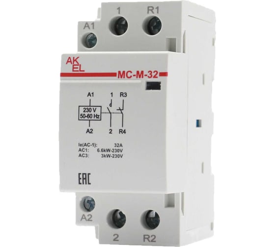 Контактор модульный Akel ВА47-МС-М-2-32-11 2 модуля 1NO+1NC/32A/230VAC 401216 1