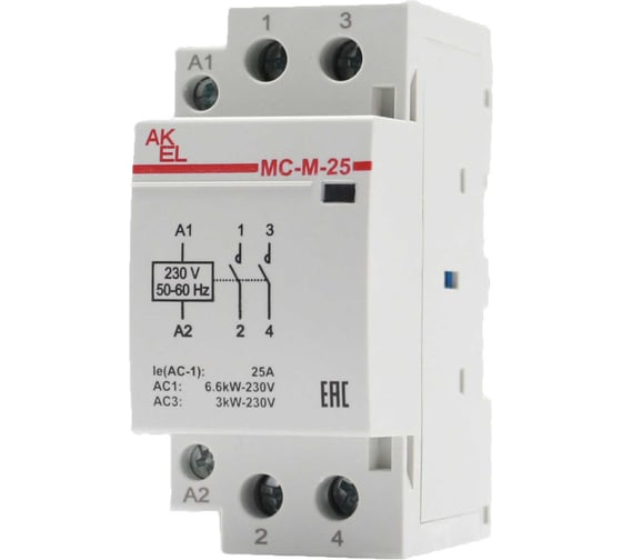 Контактор модульный Akel ВА47-МС-М-2-25-20 2 модуля 2NO/25A/230VAC 401215 1