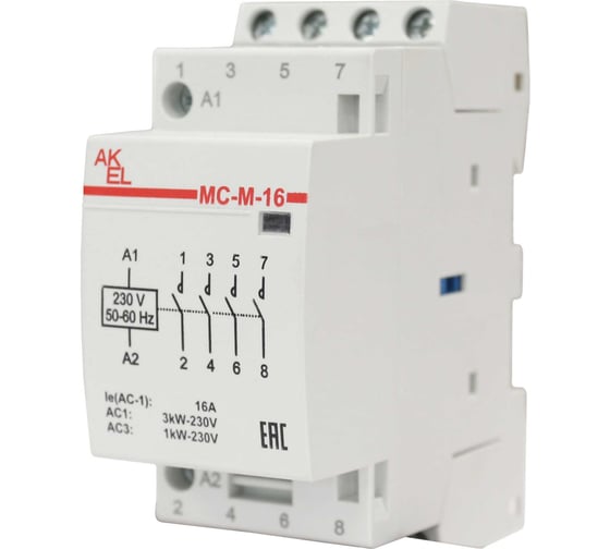 Контактор модульный Akel ВА47-МС-М-2-16-40 2 модуля 4NO/16A/230VAC 401209 1