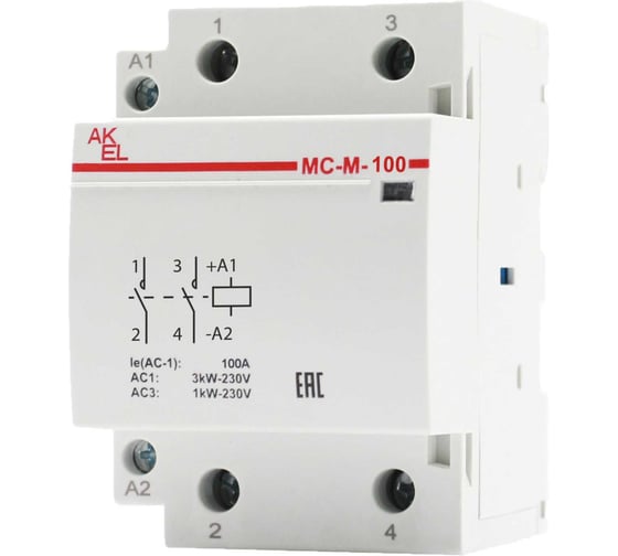 Контактор модульный Akel ВА47-МС-М-3-100-20 3 модуля 2NO/100A/230VAC 401247 1