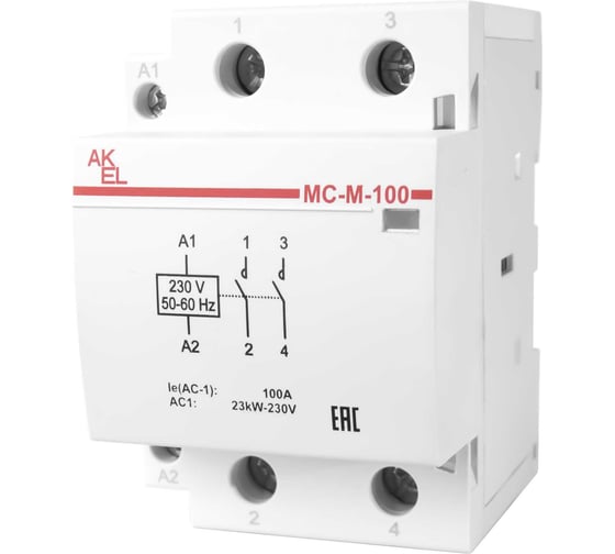Контактор модульный AKEL ВА47-МС-М-3-100-20 3 модуля 2NO/100A/230VAC 401247