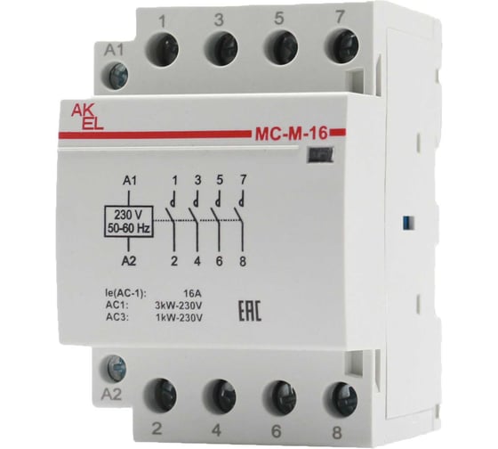Контактор модульный Akel ВА47-МС-М-3-16-40 3 модуля 4NO/16A/230VAC 401227 1