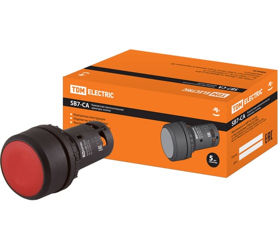 Кнопка TDM с фиксацией SB7-CAL45 d22мм 1з+1р красная SQ0746-0015 1
