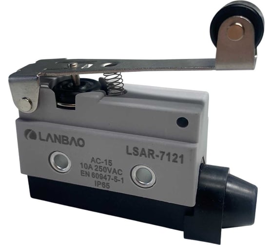 Kонцевой выключатель мгновенного действия Lanbao LSAR7-121 корпус 54x21,1x57 цинковый сплав, IP65, NO/NC шарнирный роликовый рычаг 08-00052608 1