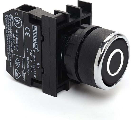 Кнопка EMAS (1НО), чёрный цвет, с маркировкой, серия B (250В AC, 4А), IP50 B100DHO 1