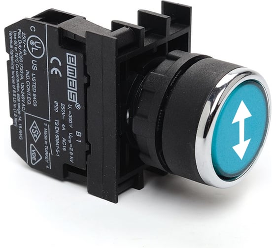 Кнопка EMAS (1НО), синий цвет, с маркировкой, серия B (250В AC, 4А), IP50 B100DMOO 1