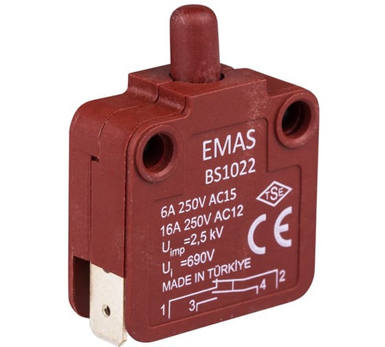 Мини-выключатель EMAS привод пластиковый плунжер (1НО + 1НЗ, мгновенное действие), пластиковый корпус (250В AC, 16А), IP50 BS1022 1